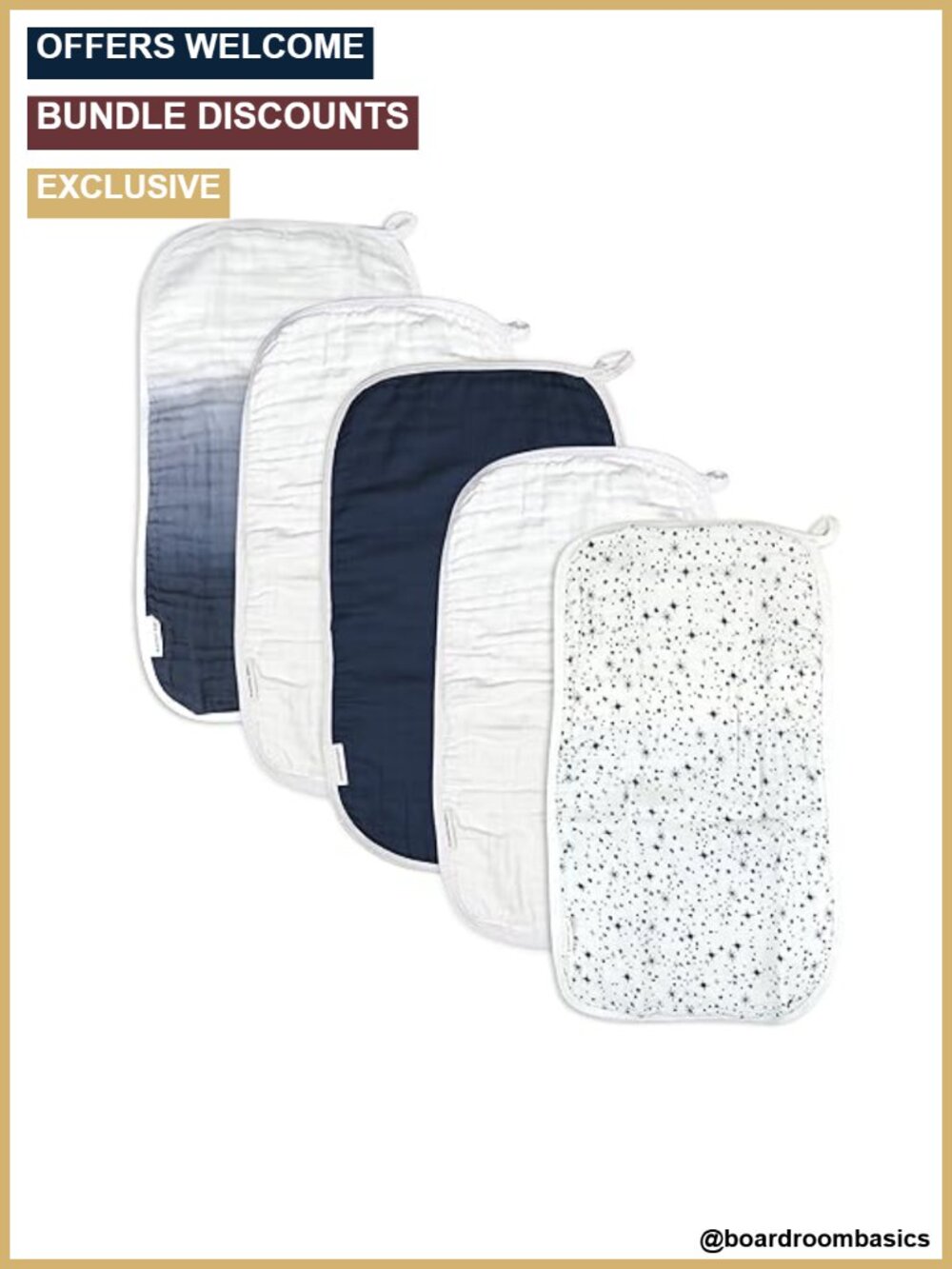 Organic Cotton Burp Cloths 5-Pack Multi-Layer Soft Absorbent